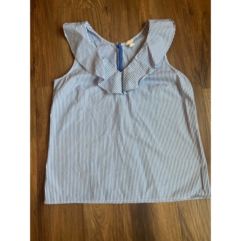 J. Crew Striped V Neck Ruffle Tank Top Light Blue Size 10